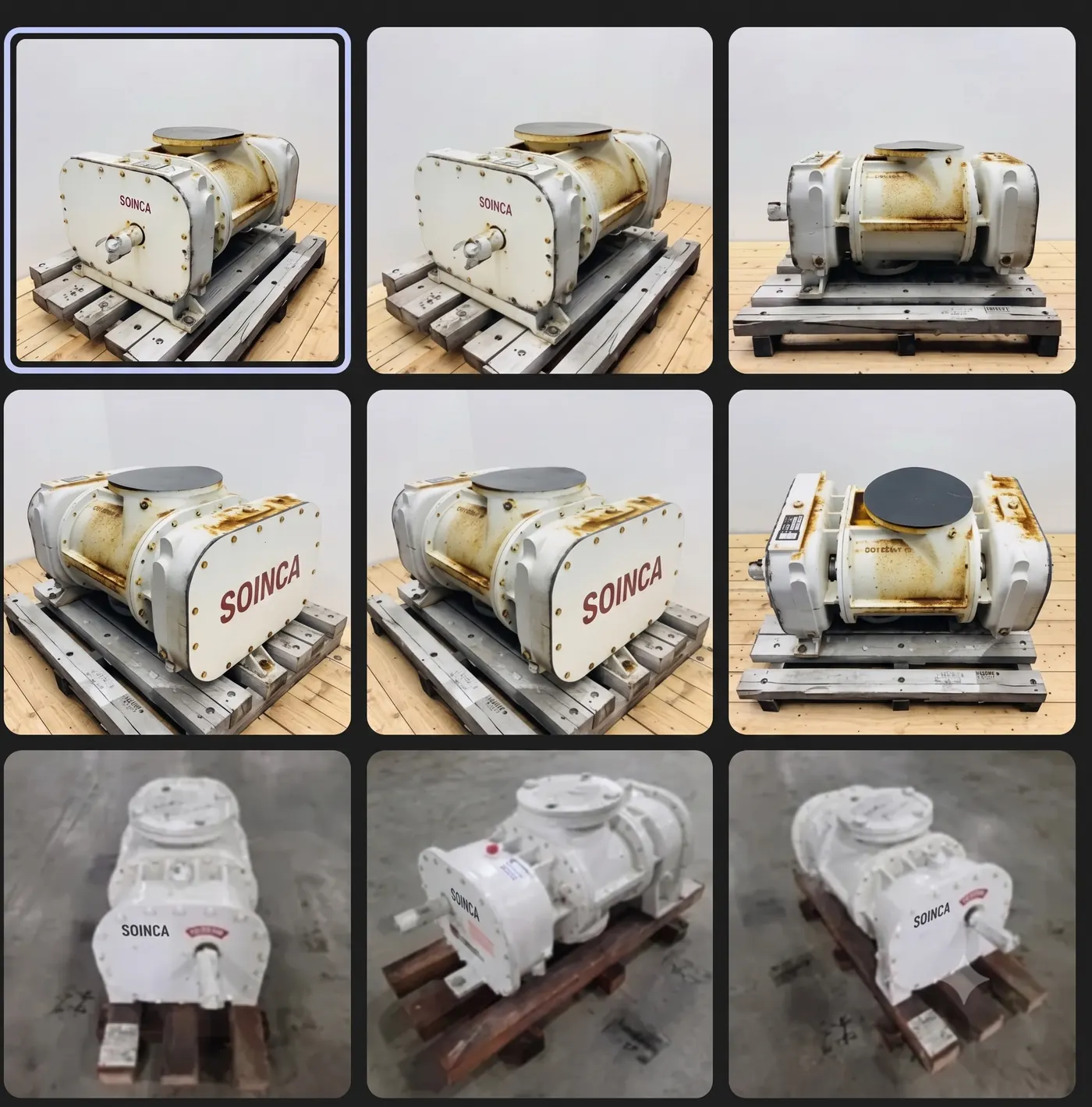 Soplador de tornillo industrial — vista exterior con carcasa y conexiones de proceso visibles